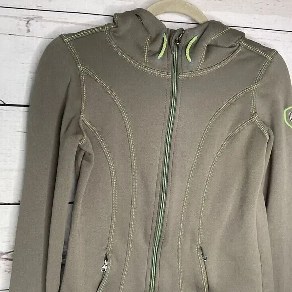 Kuhl Hooded Lined Full Zip Fleece Jacket Men Size XS Green Freethinker